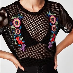Zara Embroidered Mesh Top